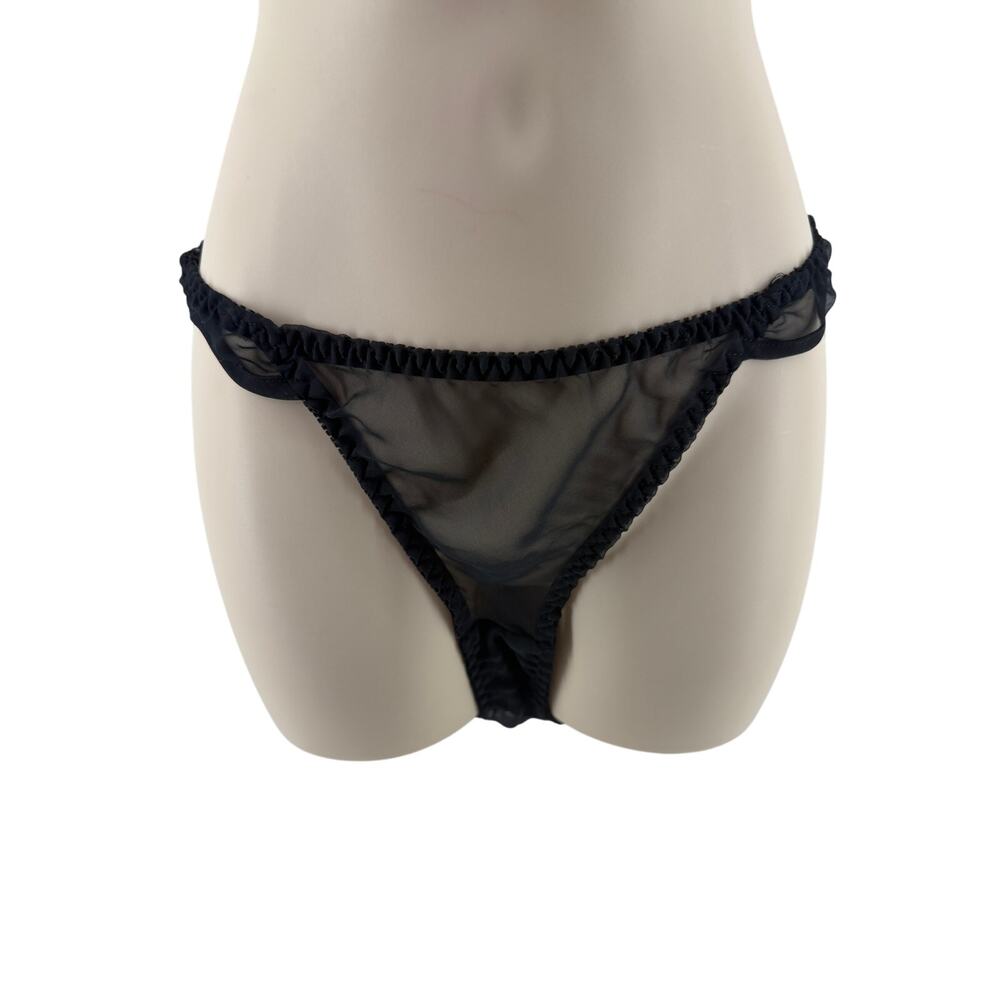Vintage Victoria Secret Gold Label Sheer Black String Bikini Panty Womens Small